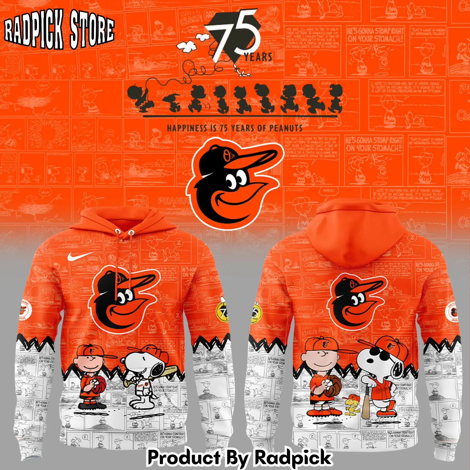 Baltimore orioles 75th anniversary of peanuts new1 hoodie joggers hoodie and long pants set rp291923